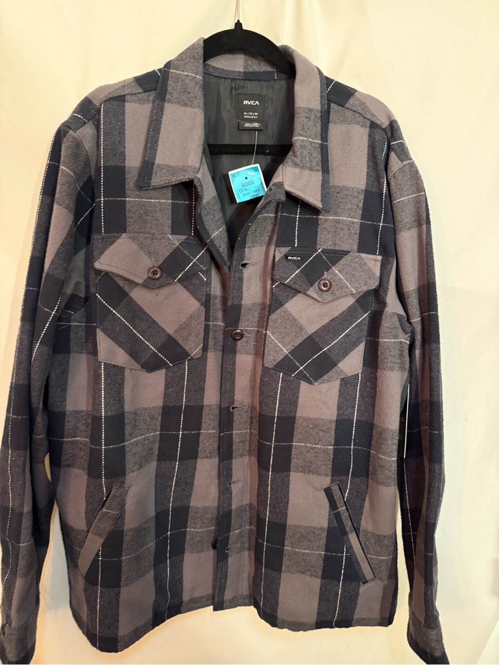 RVCA Men's Gray & Black Plaid Flight Risk Shirt Jacket Lined Sz XL